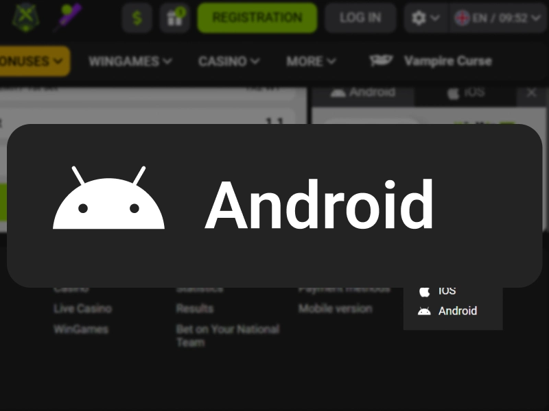 WinWin Bet app download page showing highlighted Android operating system selection button