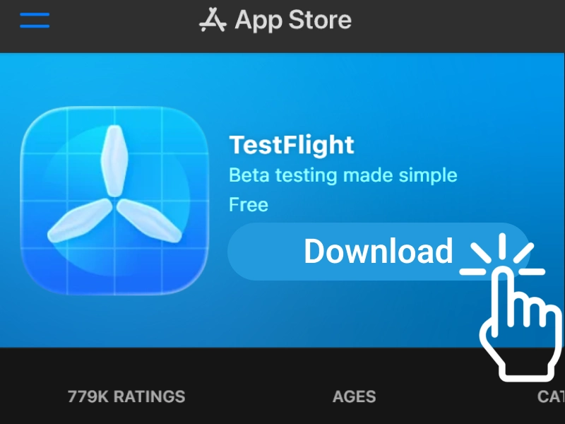 App Store page showing TestFlight app with highlighted Download button