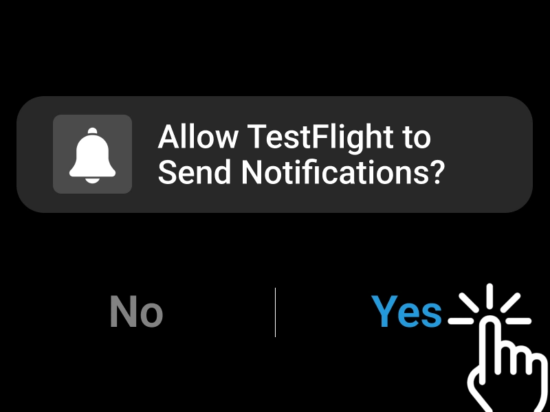 iPhone notification permission popup for TestFlight displayed on screen