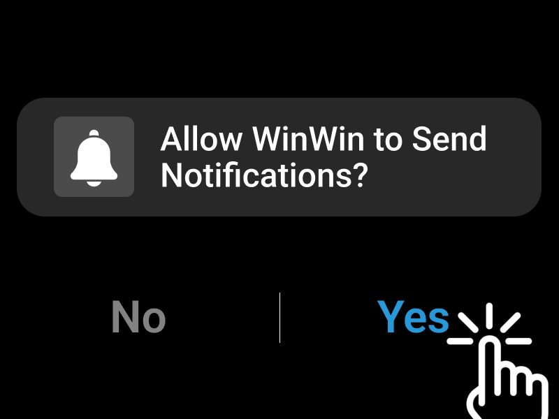 iPhone screen showing WinWin Bet app notification permission prompt