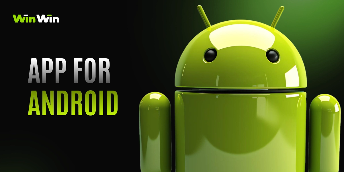 WinWinBet Android app download image with 3D Android icon on dark green background