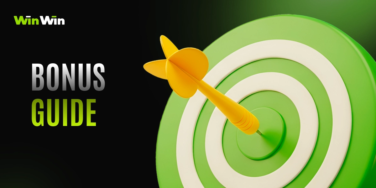 WinWinBet bonus guide image with 3D target icon on dark green background