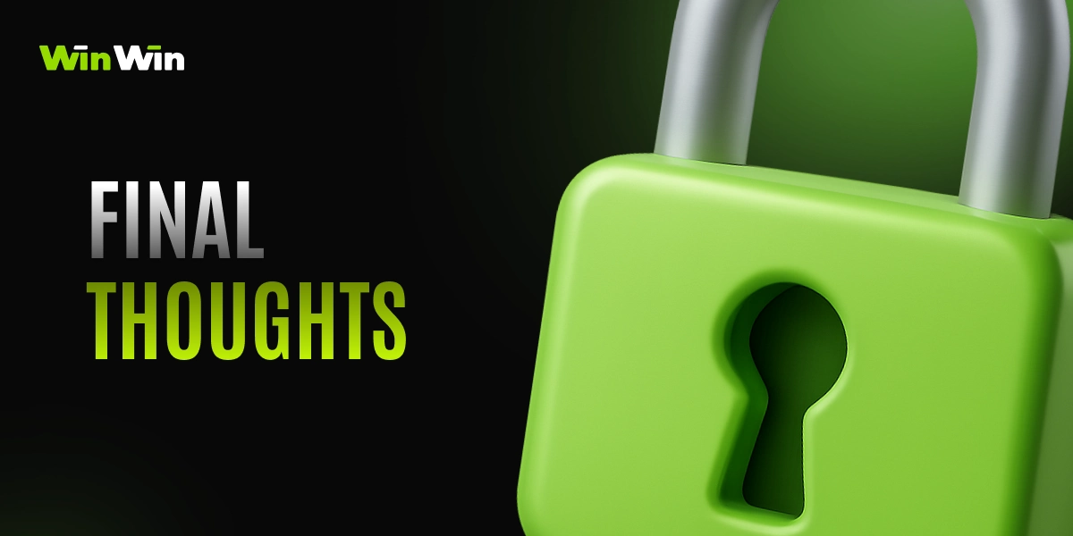 WinWinBet final thoughts image with 3D lock icon on dark green background