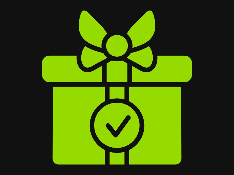 Green gift box on black background representing automatic bonus activation after entering WinWin Bet promo code