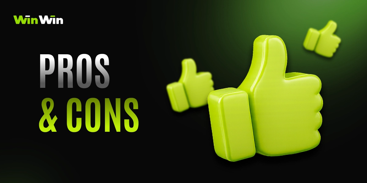 WinWinBet pros and cons image with green 3D like icon on dark background