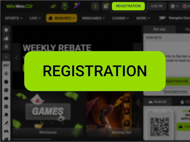 WinWin Nigeria homepage with highlighted Registration button in the top-right corner