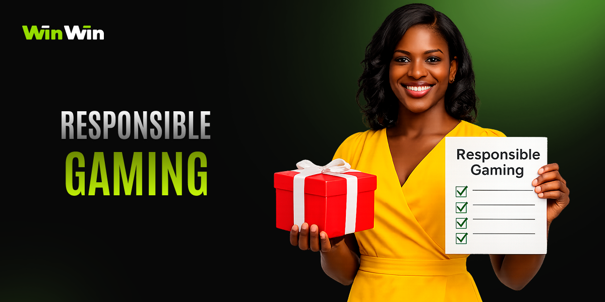 WinWin responsible gaming concept with woman holding checklist and gift box"